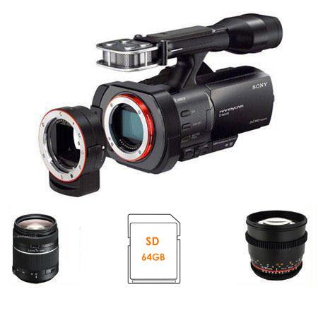 Sony NEX-VG900 Full Frame Interchangeable Lens Handycam Camcorder - BUNDLE - with 28-75mm Lens, Rokinon 85mm Lens T1.5 Cine Lens, 64GB Memory Card