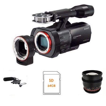 Sony NEX-VG900 Full Frame Interchangeable Lens Handycam Camcorder - BUNDLE - with XLR-K1M XLR Audio Adapter and Microphone Kit, Rokinon 85mm Lens T1.5 Cine Lens, 64GB Memory Card