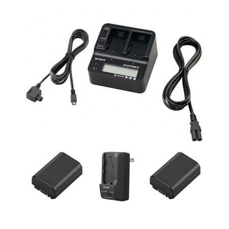 Sony 2-Pack NP-FV70 InfoLithium V Series Camcorder Batteries - Bundle with AC-VQV10 Dual Battery Charger, and BC-TRV Travel Charger
