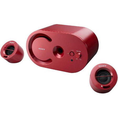 Sony SRS-D25 Powerful 2.1 Speaker System - Kelton Type Speaker System, 25 Watts Total Power, Headphone Jack - Red
