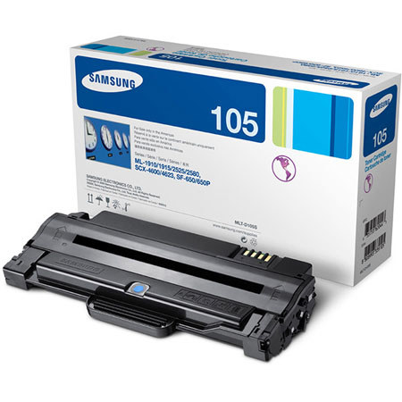 Samsung MLT-D105S Standard Black Toner Cartridge for Samsung ML-2525, ML2525W, SCX-4600, SCX-4623F, SF-650, SF-650P Laser Printers, Yield: 1,500 Pages