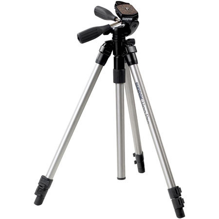 Sunpak 3300 PRO Tripod with 3-Way Pant Tilt Head &amp; Quick Release, Extends to 64.4", Supports 11 lbs, Tritanium Alloy - Silver Finish image