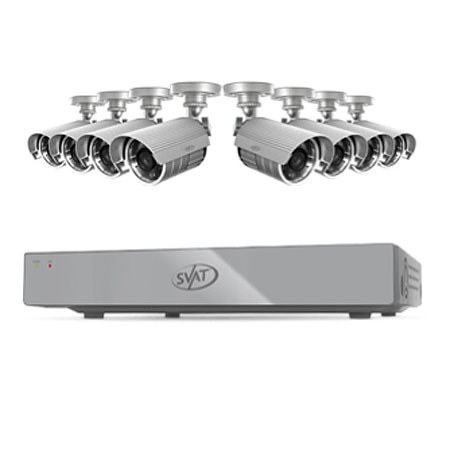 SVAT Electronics 16Ch H.264 500GB Smart Security DVR with 8 Hi-Res Outdoor Surveillance Cameras, 75' Night Vision