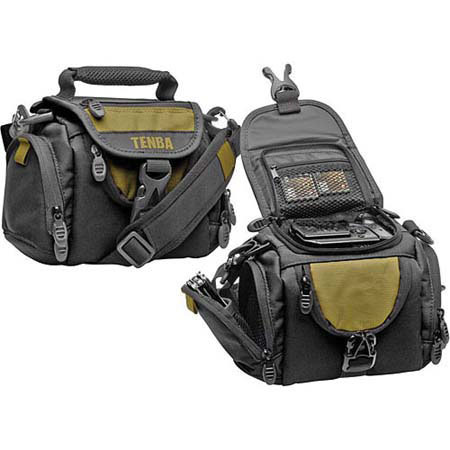 Tenba Xpress Small Shoulder Bag for a Compact Digital Camera or Small Video Camera with Accessories, Black with Olive Trim image