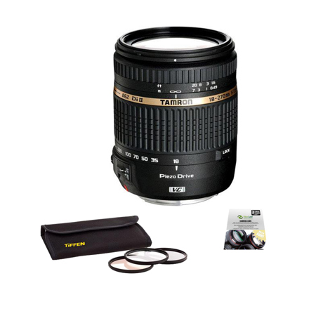 Tamron 18-270mm F/3.5-6.3 DI-II VC PZD Piezo Drive Ultrasonic Motor Aspherical (IF) AF Zoom, for Nikon Digital SLRs - Bundle - with New Leaf 3 Year (Drops & Spills) Warranty, Tiffen 62MM Photo Essentials Kit (UV/CP/812)