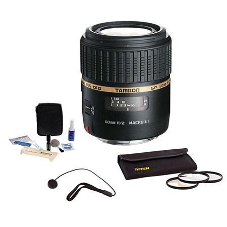 Tamron SP 60mm f/2 Di II 1:1 Macro AF Lens Kit, for Sony Alpha & Minolta Maxxum SLR's - with 6 Year USA Warranty, Tiffen 55mm Photo Essentials Filter Kit, Lens Cap Leash, Professional Lens Cleaning Kit