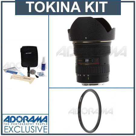 Tokina 12mm - 24mm f/4 PRO DX II Autofocus Zoom Lens Kit, for Canon EOS Digital SLR Cameras. with Tiffen 77mm UV Wide Angle Filter, Professional Lens Cleaning K