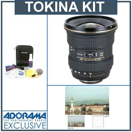 Tokina 12mm - 24mm f/4.0 PRO DX Af Nikon Digital Mount Lens Kit, with Tiffen 77mm UV Wide Angle Filter, Lens Cap Leash, Professional Lens Cleaning Kit image