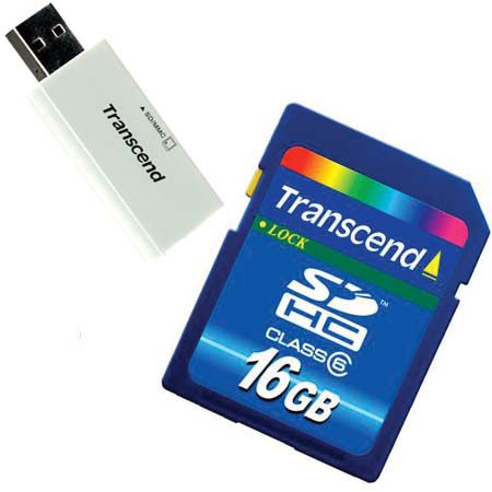 Transcend SDHC6, 16 GB Secure Digital HC Class 6, SDHC, Memory Card Bundled with RDS5W Card Reader image