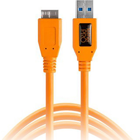 Tether Tools TetherPro 15' USB 3.0 Male (Type A) to Micro (Type B) 5-Pin Cable, Hi-Visibility Orange