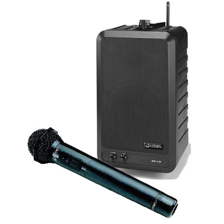 Azden APS 25-RH1 AC Powered 20 Watt Multi-Function 2-Way Speaker System, with installed IR Wireless Receiver, IRH-10 Handheld Mic / Transmitter & Sensor