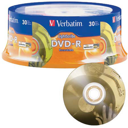 Verbatim DVD-R, 4.7 GB 16x Lightscribe Printable, Pack of 30 image