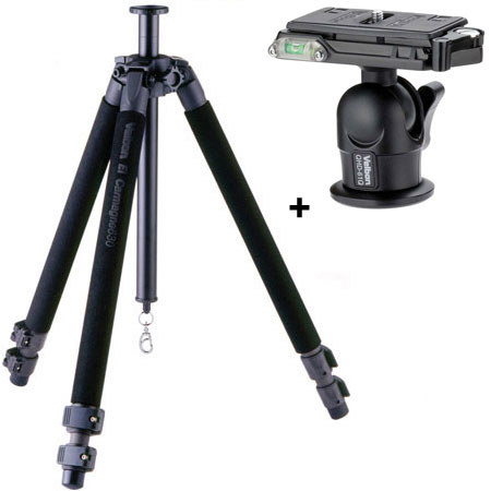 Velbon GEO E630 3-Section Carbon Fiber Tripod Legs, Black, Supports 13.2 lbs., With Velbon QHD-61Q Heavy Duty Magnesium Ball Head with Quick Release,
