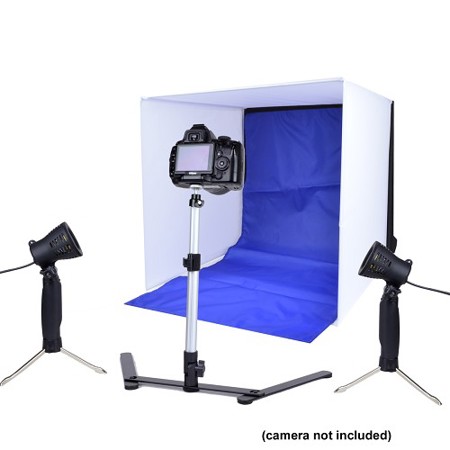 Adorama Photo Studio In-A-Box, Portable Studio with Soft Light Box, Adjustable Camera Stand, Two 2800k Halogen Lamps & Custom Carrier