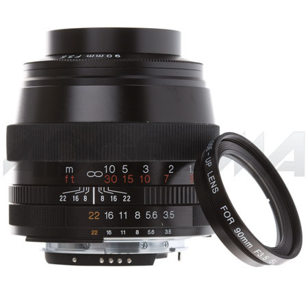 Voigtlander 90mm f/3.5 Sl II Apo-Lanthar, CPU Integrated, Manual Close Focus Lens, Black, with Hood and Close-up Lens, for Nikon AIS Mount Cameras