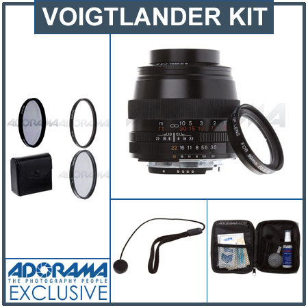 Voigtlander 90mm f/3.5 Sl II Apo-Lanthar, CPU Integrated, Manual Close Focus Lens, Black, with Hood and Close-up Lens, for Nikon AIS Mount Cameras - Bundle - wi
