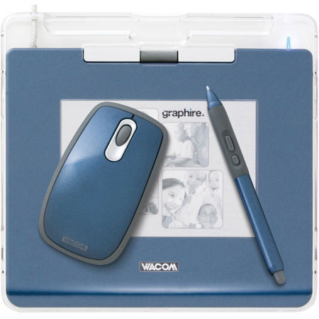 Wacom 4x5 USB Graphire 4 Metallic Blue Graphics Tablet with Pen, Mouse and Software. image