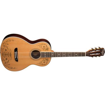 UPC 801128027579 product image for Natural  Satin Parlor Guitar with Design Top and Rosewood Back & Sides | upcitemdb.com