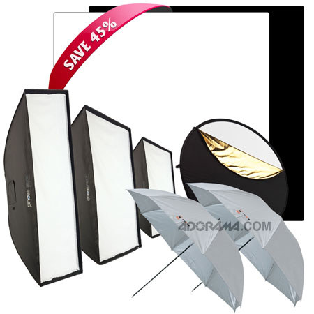 Westcott Lighting Accessory Holiday Gear Set with Stripbank, Softbox, Backgrounds, Umbrellas and 5-in-1 Reflector image