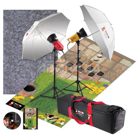 Westcott Photo Basics PB500 Two Photoflood Light Kit with Background, Stands, Umbrellas, Case &amp; Accessories image