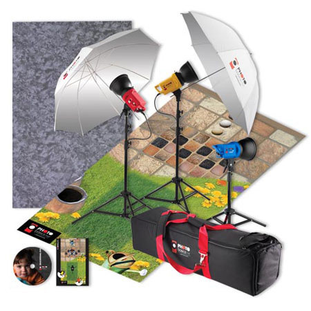Westcott Photo Basics PB500 Three Photoflood Light Kit with Background, Stands, Umbrellas, Case &amp; Accessories image