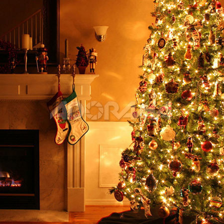 Westcott Photo Basics 5' x 6' &quot;Holiday Memories&quot;, Christmas Tree &amp; Fireplace Scenic Cotton Muslin Background #823 image