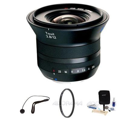 Zeiss 12mm f/2.8 Touit Series for Fujifilm X Series Cameras - Bundle - with Heliopan 67mm UV 16 Layer Multi-Coated Filter, Flashpoint CapKeeper Model CK-2 Lens Cap Leash, and Adorama 1836A Cleaning Kit for Optics and Cameras