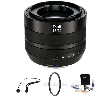 Zeiss 32mm f/1.8 Touit Series for Fujifilm X Series Cameras - Bundle - with Heliopan 52mm UV Multi Coated Filter, Flashpoint CapKeeper Model CK-2 Lens Cap Leash, and Adorama 1836A Cleaning Kit for Optics and Cameras