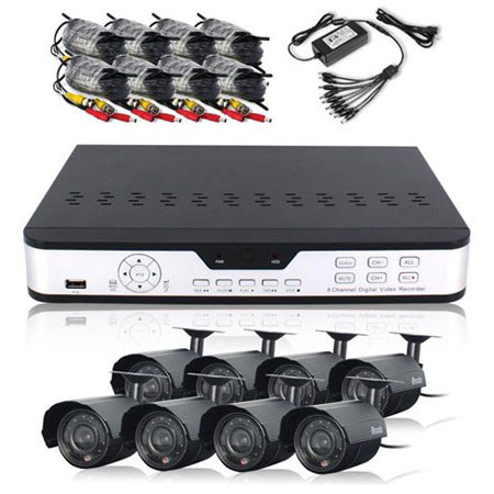 Zmodo Surveillance PKD-DK0865-NHD 8 Channel CCTV DVR Outdoor IR Camera System, 1/4" Color CMOS Image Sensor, No HDD