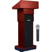 AmpliVox SW505A Wireless Executive Adjustable Height Sound Column Lectern with 50W Amplifier, Built-in Receiver, Wireless Handheld Mic, Mahogany