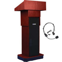 AmpliVox SW505A Wireless Executive Adjustable Height Sound Column Lectern with 50W Amplifier, Built-in Receiver, Wireless Headset Mic, Mahogany
