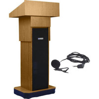 AmpliVox SW505A Wireless Executive Adjustable Height Sound Column Lectern with 50W Amplifier, Built-in Receiver, Wireless Lapel Mic, Light Oak