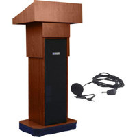 AmpliVox SW505A Wireless Executive Adjustable Height Sound Column Lectern with 50W Amplifier, Built-in Receiver, Wireless Lapel Mic, Walnut