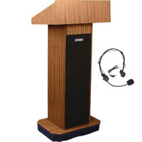 AmpliVox SW505 Wireless Executive Sound Column Lectern, 50W Multimedia Stereo Amplifier, Built-in Receiver, Wireless Headset Mic, Medium Oak