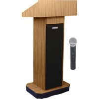 AmpliVox SW505 Wireless Executive Sound Column Lectern, 50W Multimedia Stereo Amplifier, Built-in Receiver, Wireless Handheld Mic, Light Oak