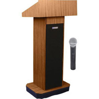 AmpliVox SW505 Wireless Executive Sound Column Lectern, 50W Multimedia Stereo Amplifier, Built-in Receiver, Wireless Handheld Mic, Medium Oak