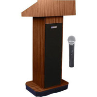 AmpliVox SW505 Wireless Executive Sound Column Lectern, 50W Multimedia Stereo Amplifier, Built-in Receiver, Wireless Handheld Mic, Walnut