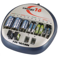 Ansmann Energy 16, NiMh & NiCad Battery Charger, for up to 12 AA/AAA or 6 C or D Cells, or any Combination of C, D, AA, AAA, Plus 4 9 volt Cells.