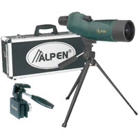 Alpen 15 - 30x50 Waterproof Rubber Covered Straight View Spotting Scope Kit with Car Window Mount and Aluminum Travel Case