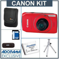 Canon PowerShot SD4000 IS Digital ELPH Camera Kit - Red - with 8GB SD Memory Card, Camera Case, Spare NB-6L Type Lithium-ion Battery, Table Top Tripod, USB 2.0 