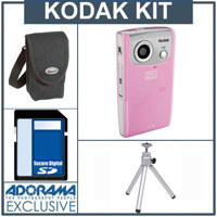 Kodak ZI6 Pocket Digital Video Camera Kit - Pink - with 4GB SD Memory Card, Camera Case, Table Top Tripod