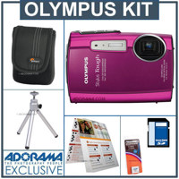 Olympus Stylus Tough 3000 Digital Camera Kit,- Pink - with 8GB SD Memory Card, Camera Case, Table Top Tripod, Spare LI-42B Type Lithium-ion Battery, EZ Digital Photography Guide Card