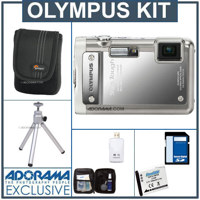 Olympus Stylus Tough-8010 Digital Camera Kit - Silver - with 8GB SD Memory Card, Camera Case, Table Top Tripod, Spare LI- 50B Lithium-Ion Rechargeable Battery, USB 2.0 SD Card Reader, Professional Lens Cleaning Kit