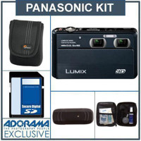 Panasonic Lumix DMC-3D1 12.1MP Digital Camera Kit - Black - with 8GB SD Memory Card, Camera Case, USB 2.0 SD Card Reader, Professional Lens Cleaning Kit