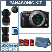 Panasonic Lumix DMC-GF3 Camera Black - Bundle - with Panasonic 3D Lumix G 12.5mm, f/12 Lens, Panasonic 14-42mm F/3.5-5.6 Lumix G Vario Mega OIS Lens, Panasonic