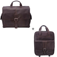 Jill.e Jack Series, Rolling Combo Kit 2 with Weatherproof Brown Colombian Leather Messenger Style Camera Bag and Large Rolling Camera Bag