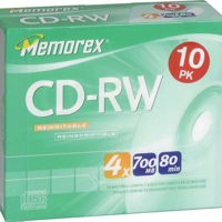 Memorex Disk CD-RW 80 min. (4x) with Slimline Jewel Case, 10 Pack