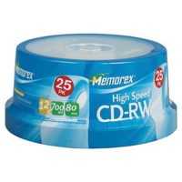 Memorex Disk CD-RW 80 min. High Speed (4-12x) Branded with Spindle, 25 Pack