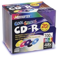 Memorex Disk CD-R 80 (48x) Branded, with Slimline Coolcolor Jewel Case, 20 Pack
