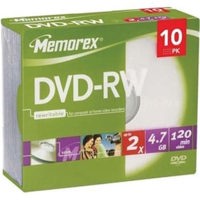 Memorex Disk 2X DVD-RW 4.7GB Branded, Single Sided - 10 Pack in Slim Jewel Case
